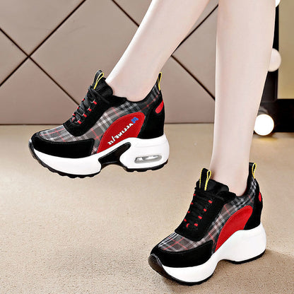 Women's shoes with an inner height increase of 6cm, Dad's shoes, women's spring new mesh thick sole, slimming casual sports shoes, cross-border