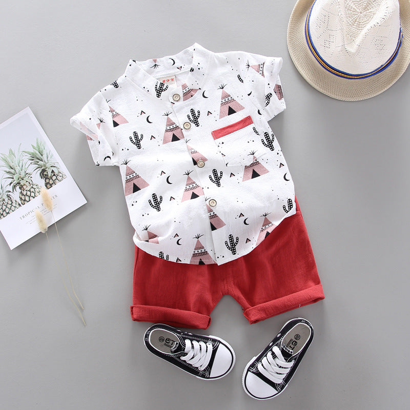 Boys&#039; short-sleeved shirt suit new summer handsome baby children&#039;s children&#039;s western-style boys&#039; summer clothes tide clothes 0.2kg