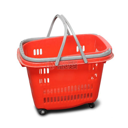 A Plastic hand-pulled basket Double tie rod shopping frame with wheel, shopping mall hand-held quantity hand-held shopping basket, cable-pulled shopping cart