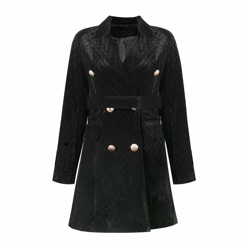 A suit collar dress waist thin autumn and winter new French velvet diamond medium and long cotton clothes