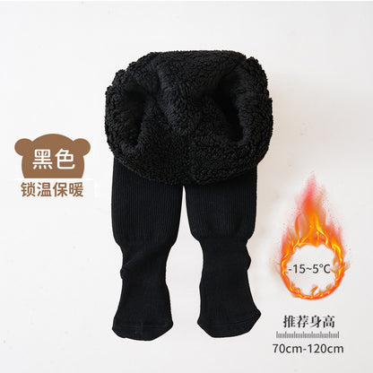 A girls pantyhose autumn and winter children's leggings fleece thickened northeast lamb fleece baby pantyhose baby wear