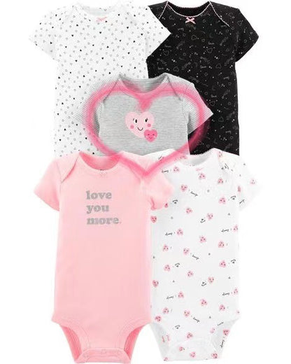 Children's summer new infant short-sleeved triangle clothes crawling clothes, five baby onesies, price for 5 piece 0.28kg