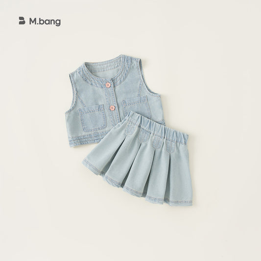 A babycity girls&#039; suit children&#039;s clothing western girl baby summer children&#039;s denim skirt two-piece set XT42071