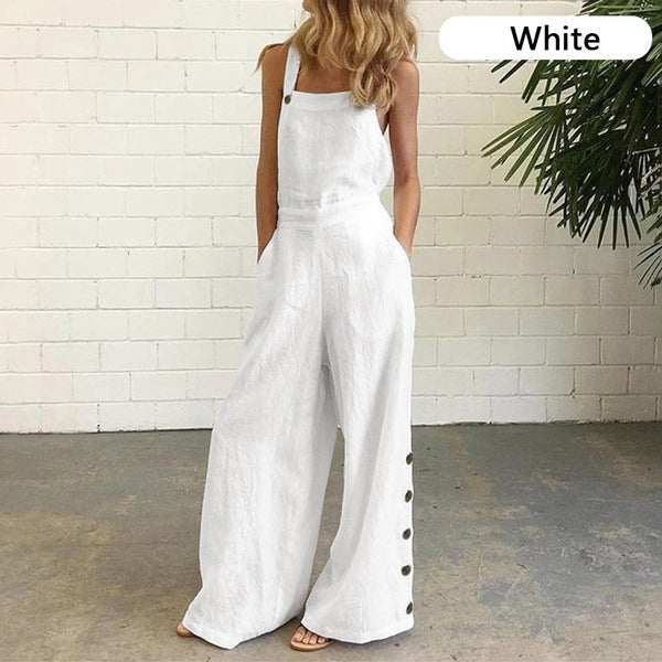 A European and American new Amazon cross-border foreign trade women's sleeveless side pocket casual wide leg side buckle jumpsuit