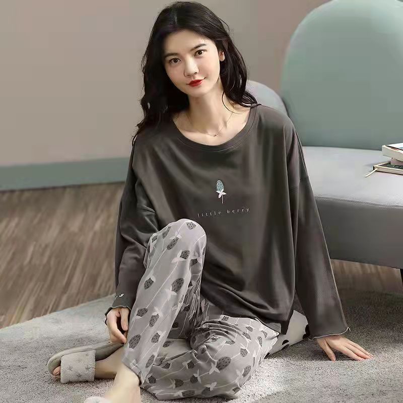 A large number of wholesale pajamas women's spring and autumn long-sleeved autumn and winter loungewear women's large size simple loose suit outer wear