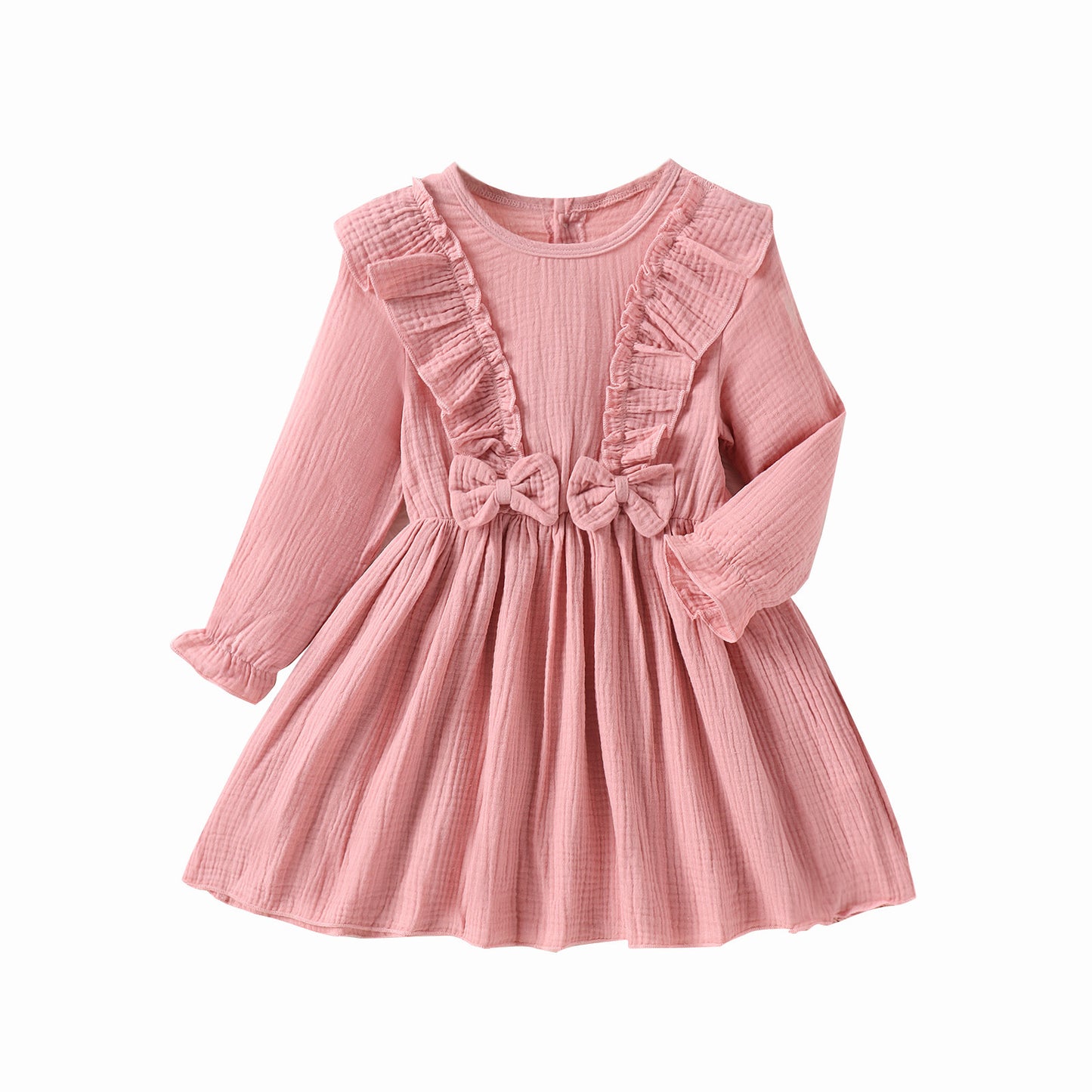 Korean girl autumn lace bow long sleeve waist texture Zou bu children&#039;s dress 0.2kg