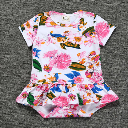 A New baby crawling clothes ins European and American baby onesies, summer girls printed short-sleeved triangle skirts