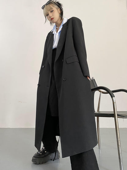 A autumn and winter new ins trendy Internet celebrity high retro British style medium long knee suit trench coat women