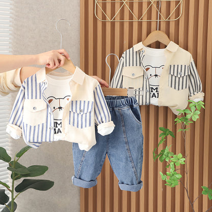 A foreign trade children's clothing kindergarten out clothing men's and women's clothing spring and autumn Internet celebrity children's stripes small and medium **