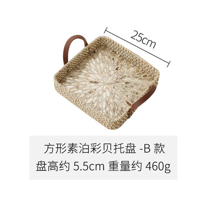 A American imported shell rattan storage basket round creative snack tray light luxury high-end fruit plate bread basket