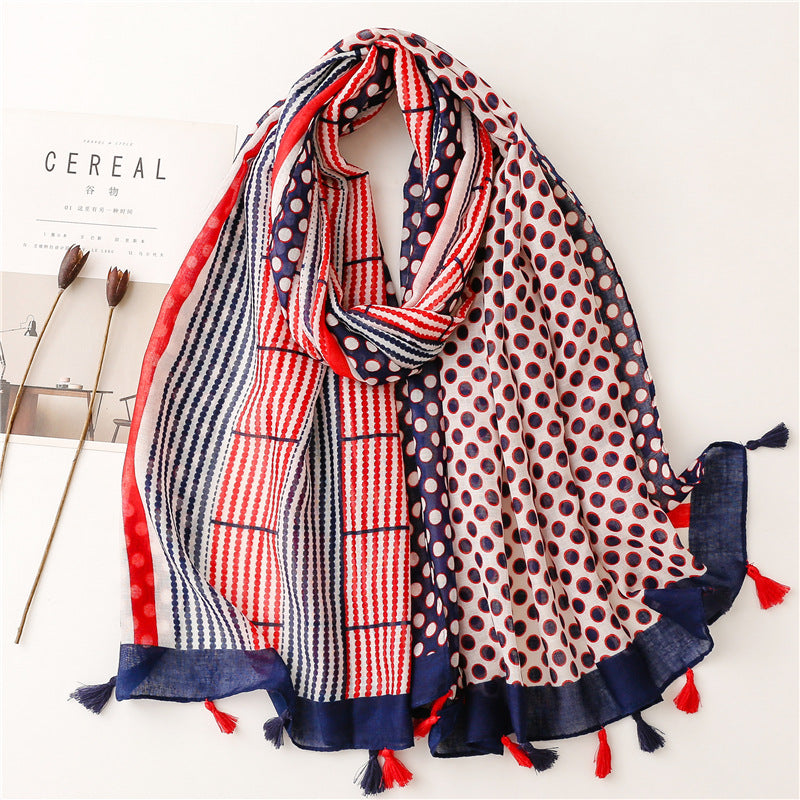 A Yitao Scarf Creative Ethnic Style Cotton and Hemp Hand Feel Scarf Women's Orange Wheat tassel Tourist Beach Scarf Shawl