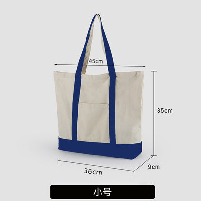 A thickened canvas supermarket environmental protection bag large capacity new cross-border grocery shopping bag strong zipper tote bag can be printed logo