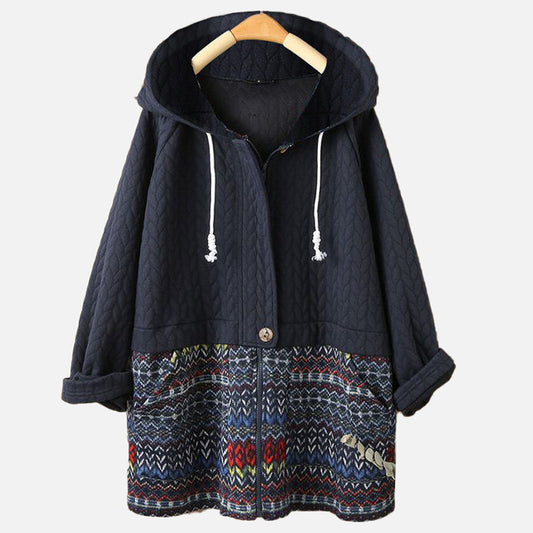 Women's coat fashion splicing retro style winter long-sleeved hooded top for women