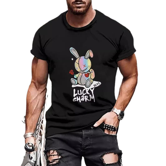 Una nueva camiseta retro de verano con diseño de conejo, camiseta con estampado digital 3D para hombres y mujeres, camiseta de moda informal de manga corta 