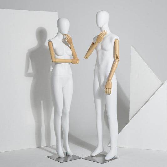 A dumb white model props female couple clothing store window display rack solid wood hand fake human male model rack