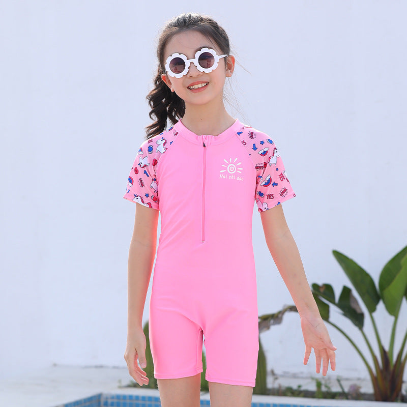 A new children's swimsuit cute cartoon print mermaid short sleeved jumpsuit factory wholesale 0.15KG