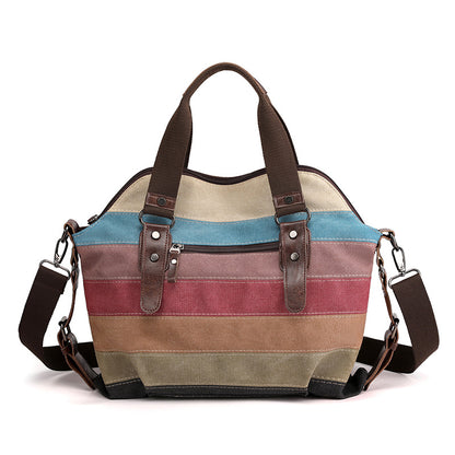 Bolso bandolera retro de lona de gran capacidad para mujer, bolso con empalme de colores en contraste 