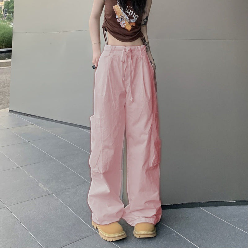 A bf style street pants women's summer American retro overalls, straight trousers high waist and thin casual pants ins tide