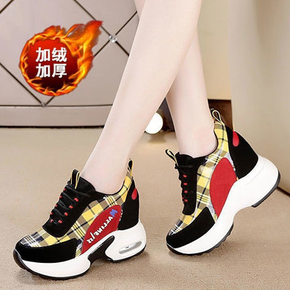 Women's shoes with an inner height increase of 6cm, Dad's shoes, women's spring new mesh thick sole, slimming casual sports shoes, cross-border