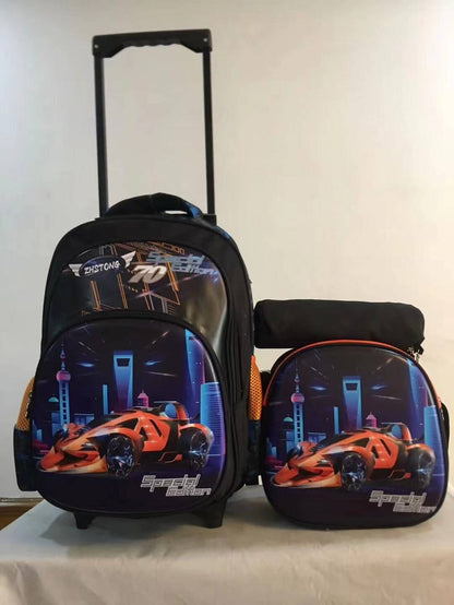 A three piece set of pull rod backpack, student 16 inch PU backpack, pencil case, medium backpack, children's backpack, three wheel square pole