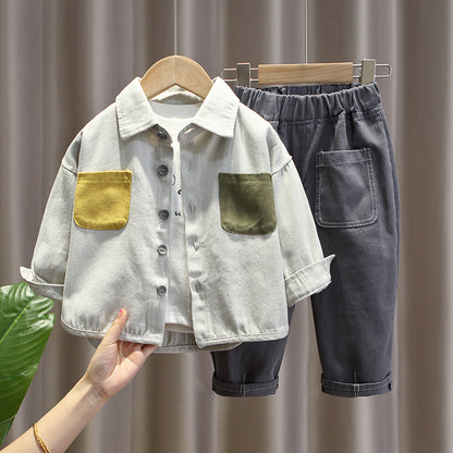 Traje de tres piezas para niños en primavera y otoño, nuevos 6 abrigos atractivos para bebés y niños, ropa y trajes de bebé, marea 0,8 kg 