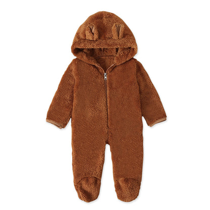 A Men, women and children, European and American spring and autumn winter cute solid color hooded fleece thickened foot-wrapped one-piece Romper children's clothing ins