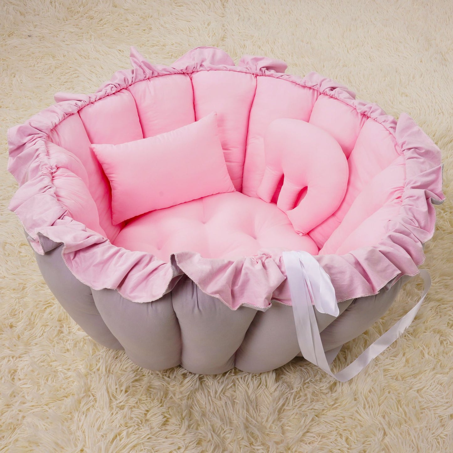 A new baby multi-function adjustable game mat sleeping bed round solid color lace game mat climbing mat crawling mat