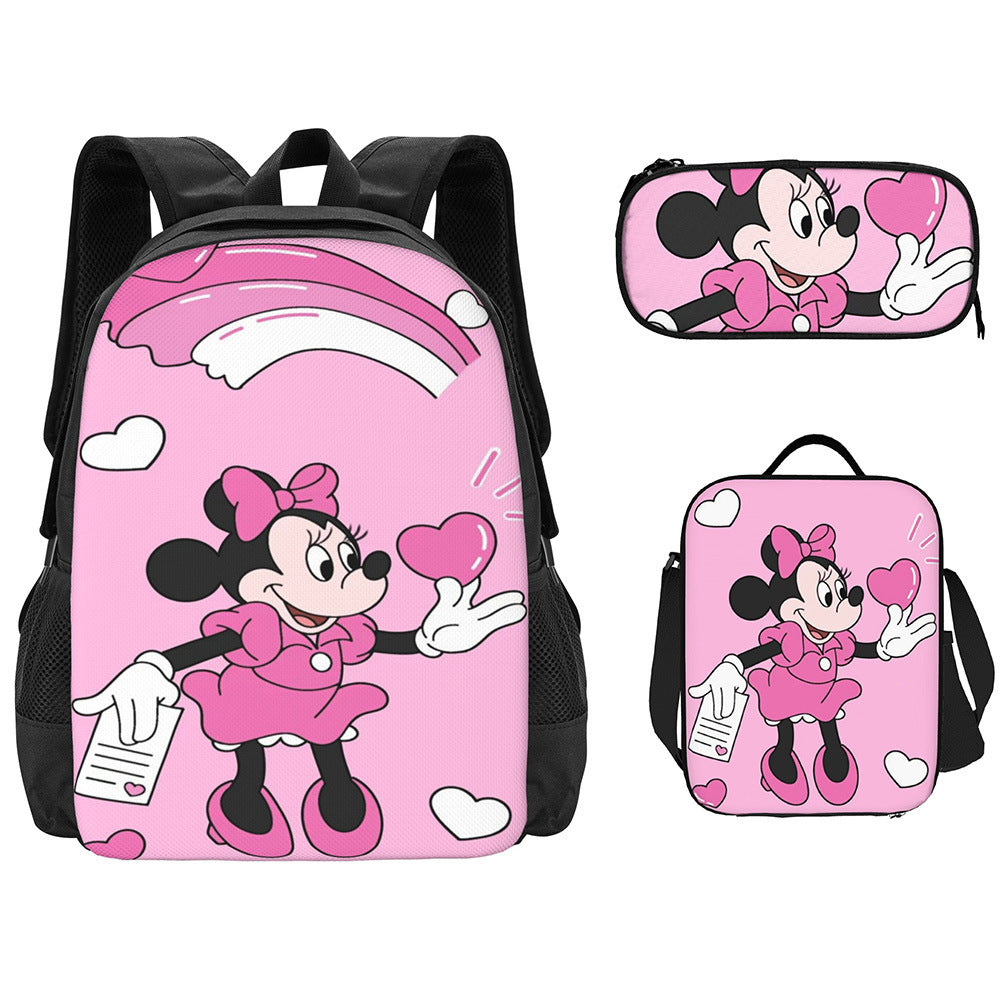 Mochila escolar de Mickey, estuche para lápices de primaria, bolsa de comida, mochila para niños de venta caliente transfronteriza, mochila para niños de jardín de infantes, conjunto de tres piezas para mujer 