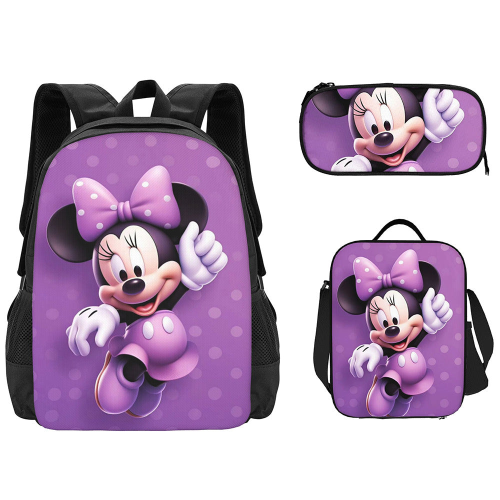 Mochila escolar de Mickey, estuche para lápices de primaria, bolsa de comida, mochila para niños de venta caliente transfronteriza, mochila para niños de jardín de infantes, conjunto de tres piezas para mujer 