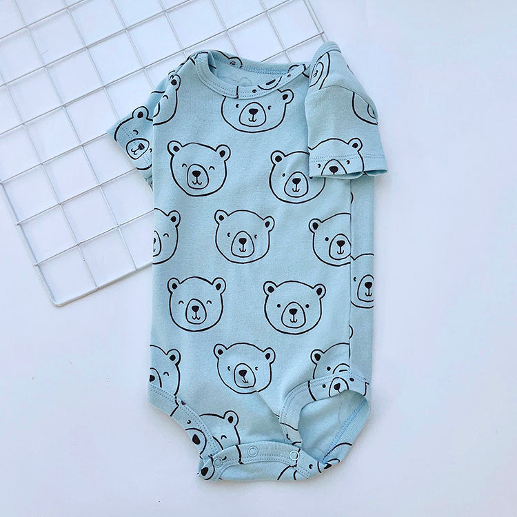 A Summer New Foreign Trade Children's Wear Newborn Short sleeved Triangle Crawling Men's Treasure Pure Cotton Cartoon jumpsuit Crawling Clothes Wholesale