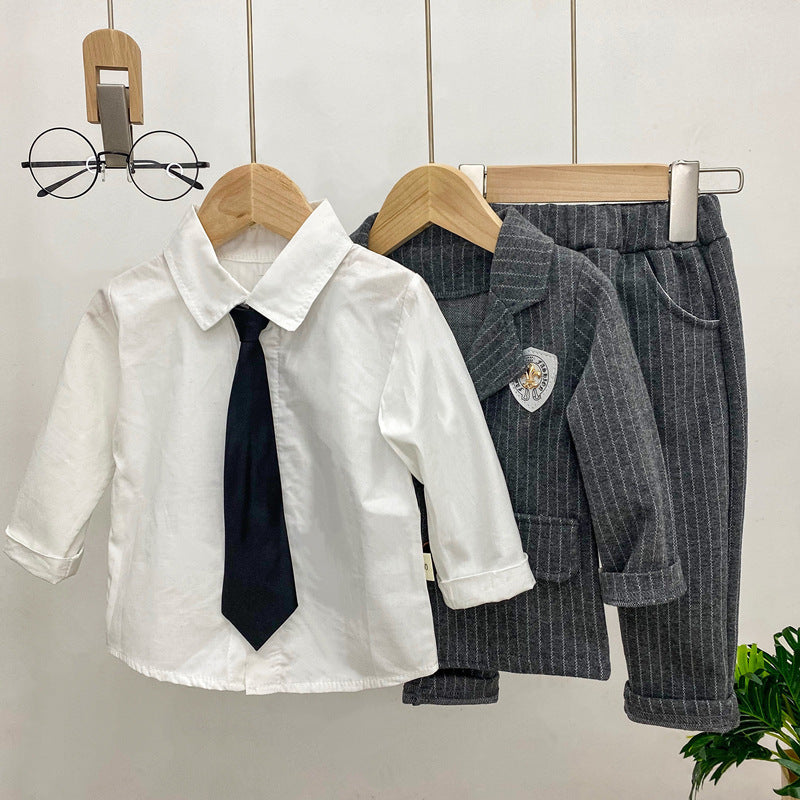 Conjunto de manga larga para niños y niños, conjunto de tres piezas, traje para niños, vestido elegante, conjunto de traje pequeño de primavera y otoño, 0,3 kg 