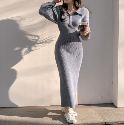 A Korean ins heavy sexy sweater autumn and winter new elegant dress medium and long knitted hip-wrapped dress