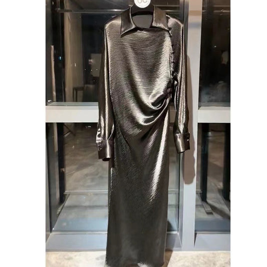 A high-end luxury big satin dress summer and autumn 2024 new formal settings small fragrant style banquet dress long dress