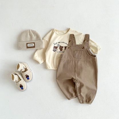 A autumn new Korean version of ins infant pants for boys and girls casual open strap pants shoulder strap can be adjusted.