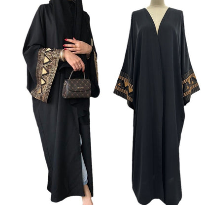 Women's Muslim cardigan embroidered outer drape abaya bat sleeve dress embroidered