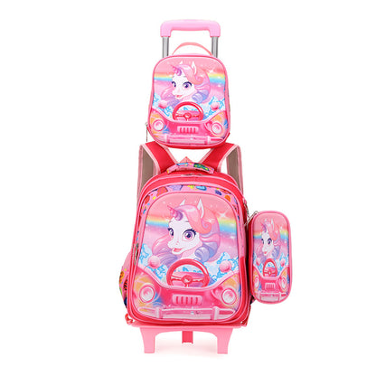 A foreign trade elementary school student backpack for boys and girls in grades 3-5, backpack for lunch, three piece cartoon children's bag set