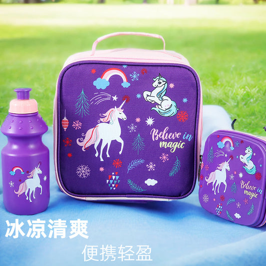 A 2023 New Children's Cartoon Lunch Box Water Cup Lunch Bag Set American Oxford Cloth Portable Hand Carry Insulated Bag