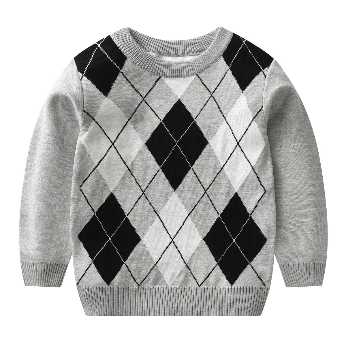 A factory direct sales of new European, American autumn and winter children's plaid sweater double-layer boy baby pullover bottoming knitted sweater