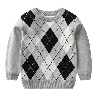 A factory direct sales of new European, American autumn and winter children's plaid sweater double-layer boy baby pullover bottoming knitted sweater