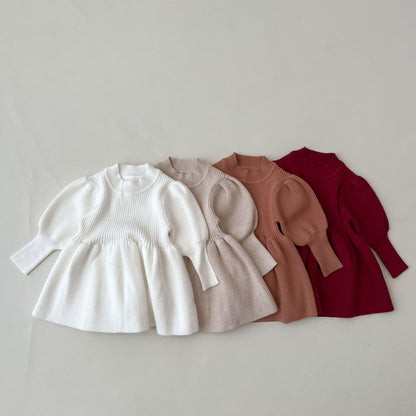 A ins Korean autumn and winter girls knitted dress foreign style princess knitted sweater skirt baby long sleeve skirt