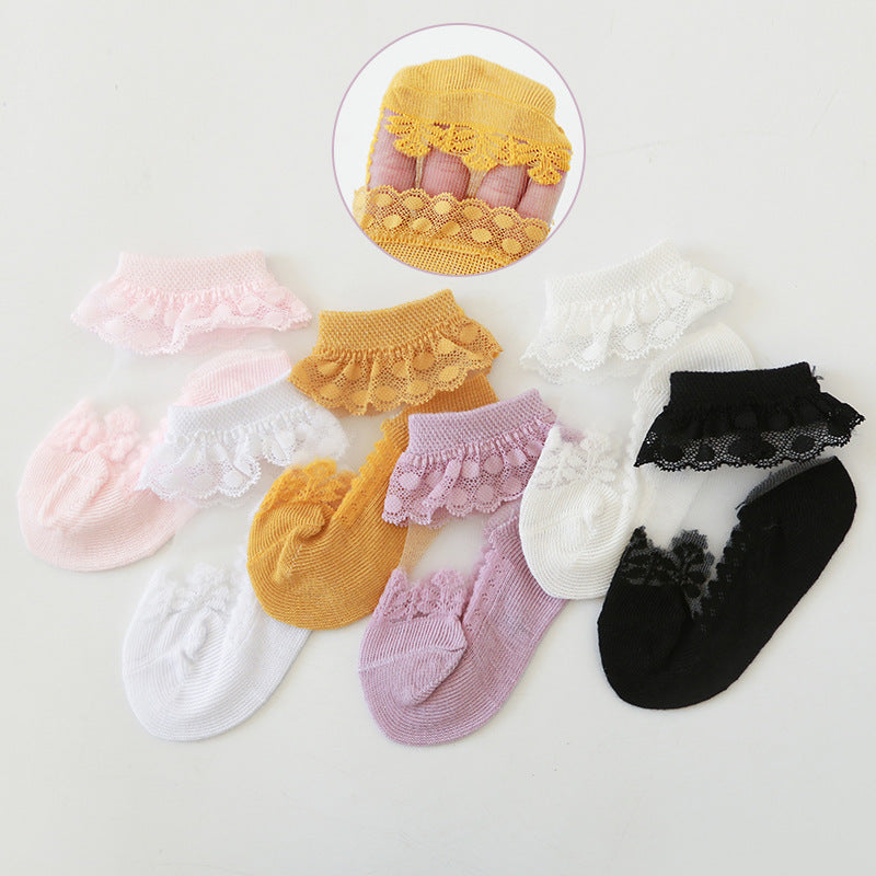 price for 10 piece baby socks ultra-thin princess children&#039;s baby silk ice crystal hoop lace socks in summer （weight 0.02kg)