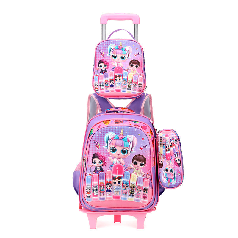 A foreign trade elementary school student backpack for boys and girls in grades 3-5, backpack for lunch, three piece cartoon children's bag set