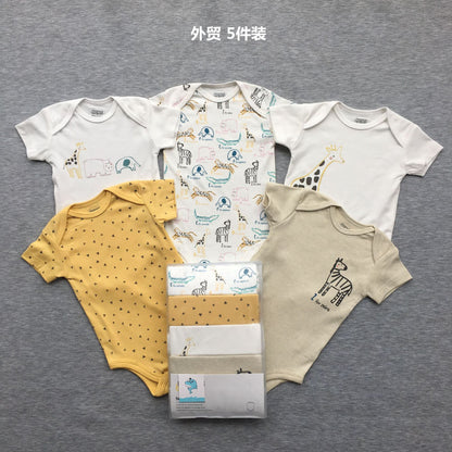 Foreign trade baby onesies, male and female baby short-sleeved bag fart clothes, newborns, Ha clothes, thin crawling clothes, summer 5 pieces