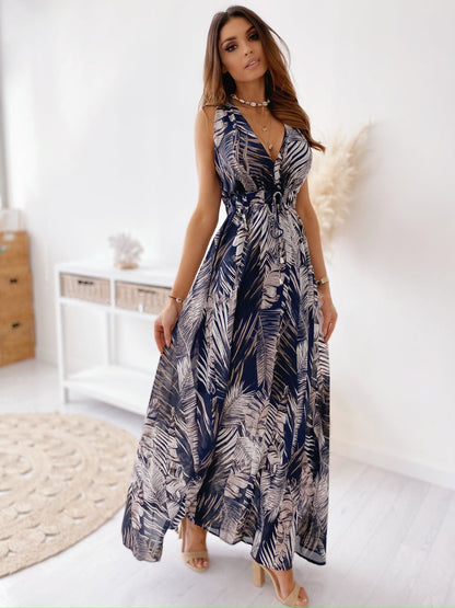 A European and American foreign trade independent station wishes Amazon's popular 2021 summer dress new printed backless strap dress