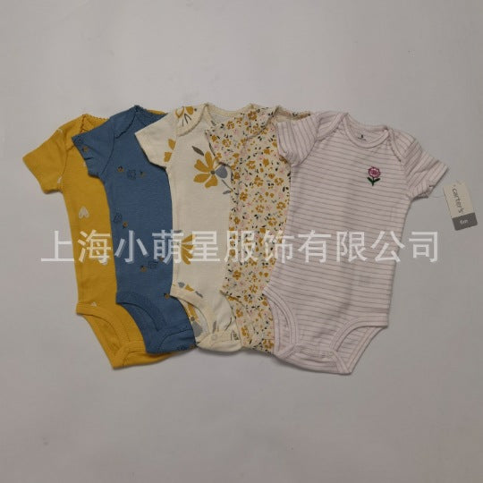 Summer baby jumpsuit short sleeve 5 piece set for male and female babies foreign trade export high-grade habao fart clothing class A cotton suspenders