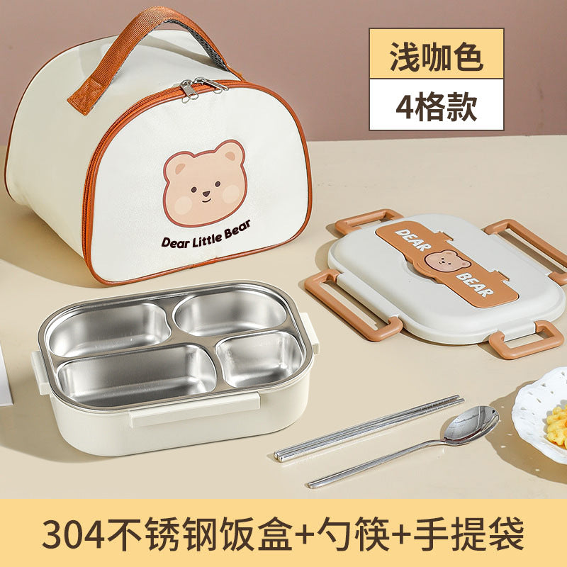 A 304 stainless steel insulated lunch box divided into two cute student compartments, sealed bento box with lid, lunch box