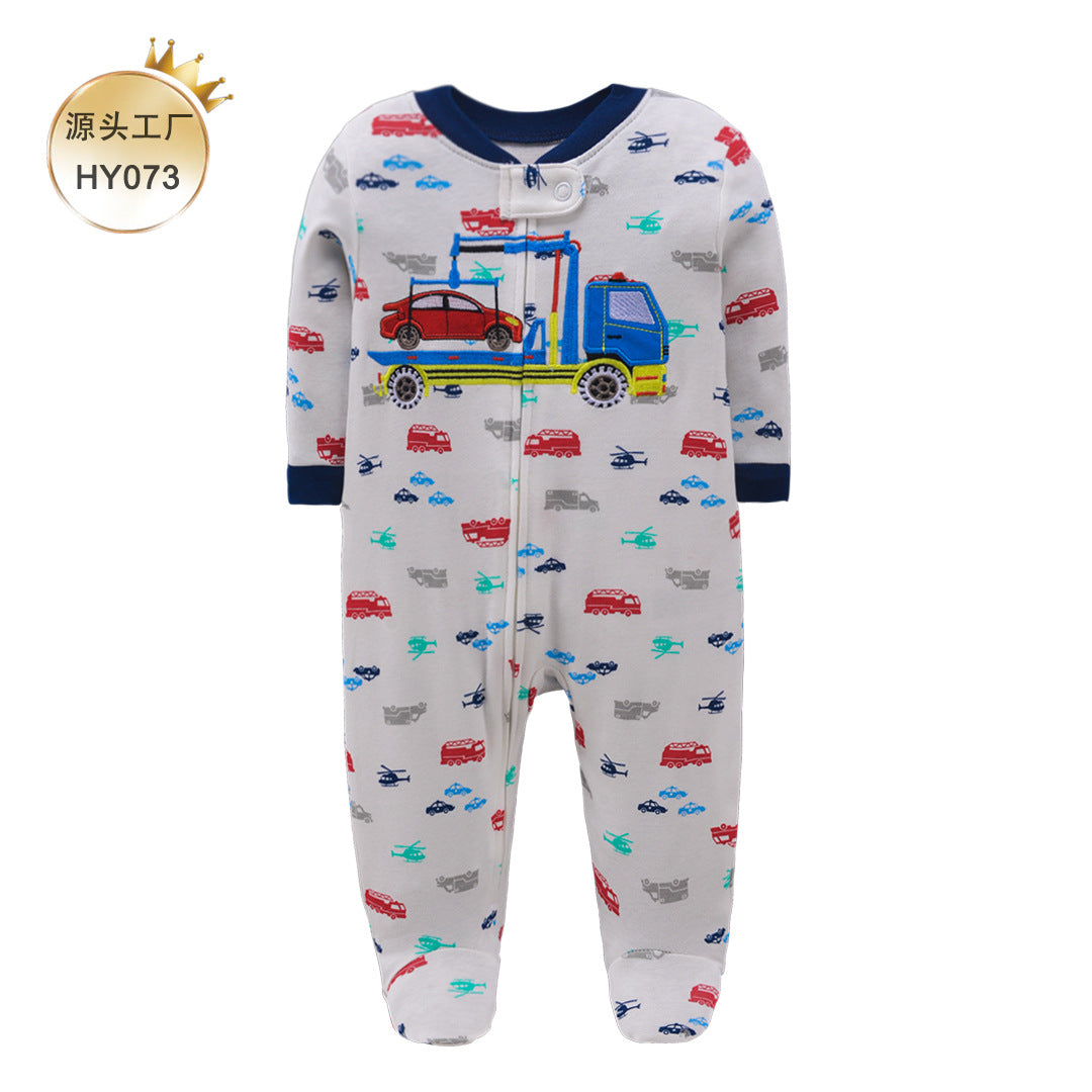 A Foreign trade baby foot-wrapped onesie long-sleeved cotton thin baby four-season air-conditioned clothing pajamas and socks climbing clothing