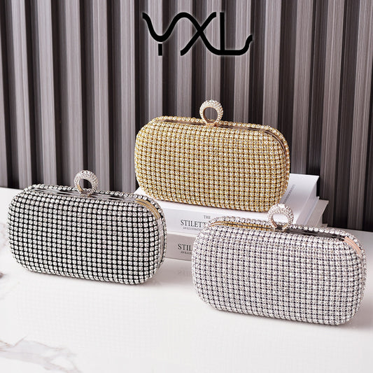 A Yixinglong factory direct sales rhinestone dinner bag silver big diamond party bag noble and shiny banquet bag cross-border women's bag