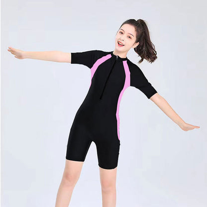 Children's one-piece swimsuit cute quick-drying breathable middle boy girl baby hot spring swimming training swimsuit set