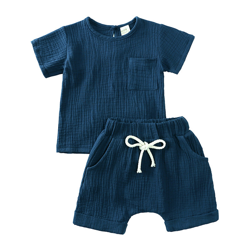 Children&#039;s clothing new infant summer solid color short-sleeved shorts two-piece set 0.123kg